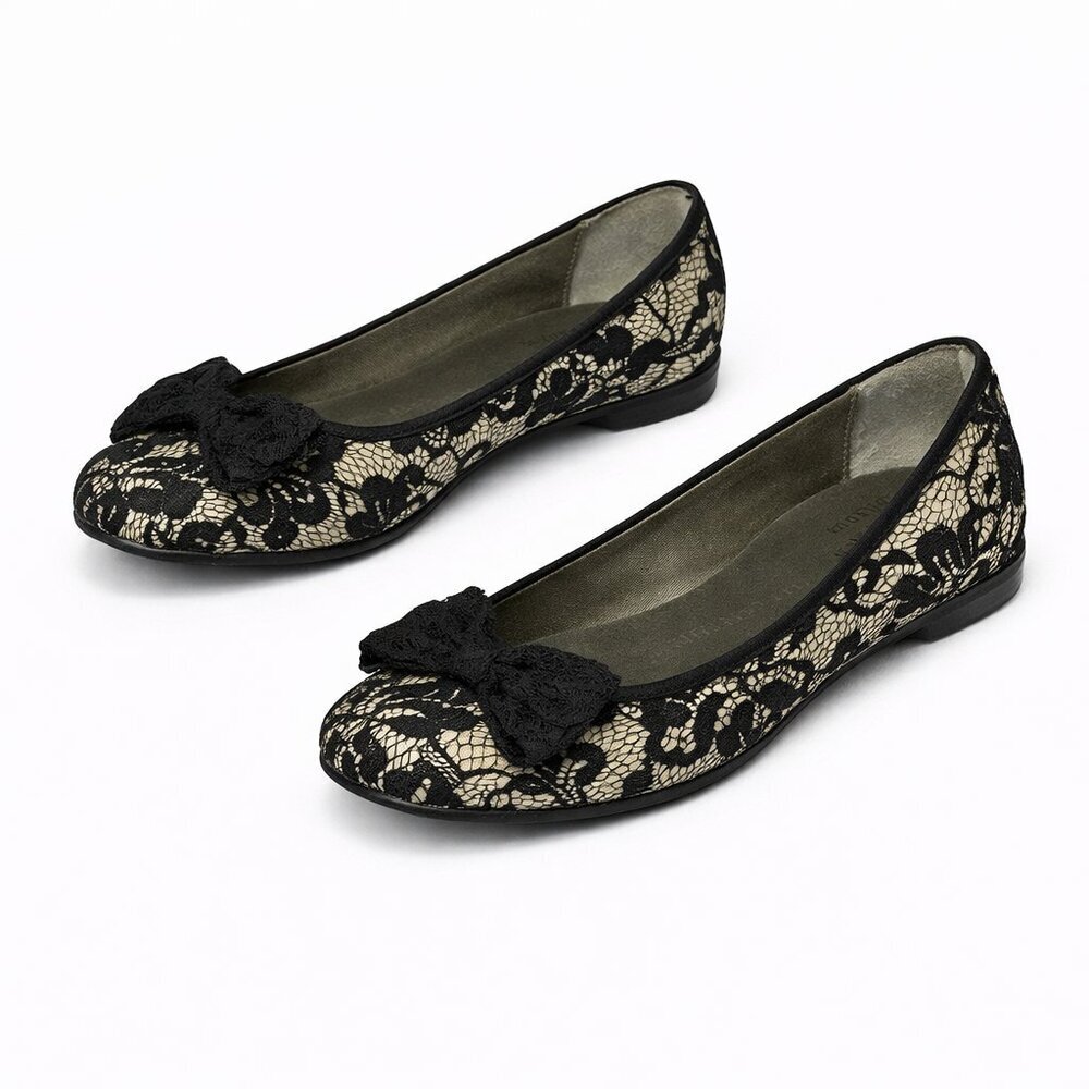 AK ANNE KLEIN Lylia Lace Fabric Bow Flat Shoes 8.5